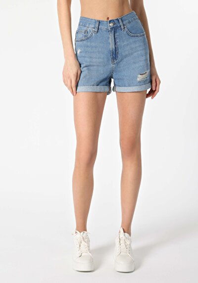 صورة من أمي فيت خصر متوسط نسائي نيلي جان شورت