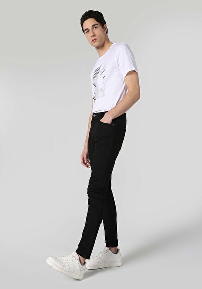 صورة من سليم  خصر منخفض ساق ضيقة جينز أسود للرجال