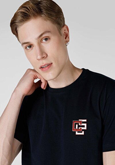 اعرض التفاصيل لـ كومفورت فيت رقبة مستديرة رجالي أزرق كحلي كم قصير تي شيرت