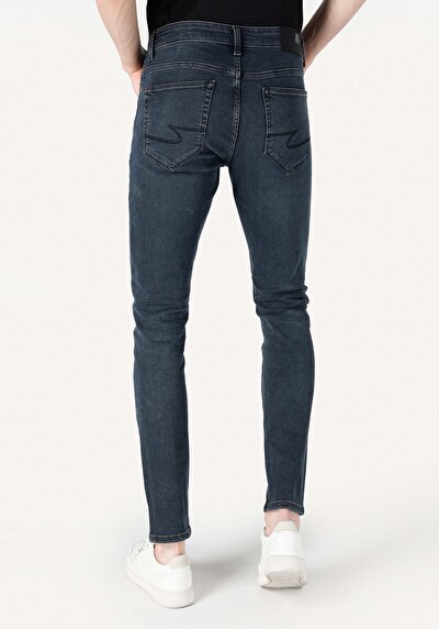 صورة من سليم خصر منخفض ضيق الساق الجينز الداكن للرجال
