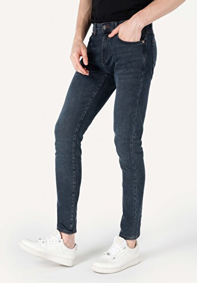 صورة من سليم خصر منخفض ضيق الساق الجينز الداكن للرجال