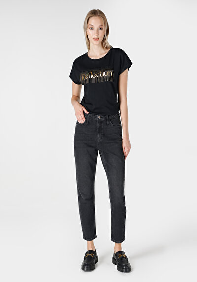 صورة من أمي  ارتفاع الخصر تقلص الساق الجينز النيلي للنساء