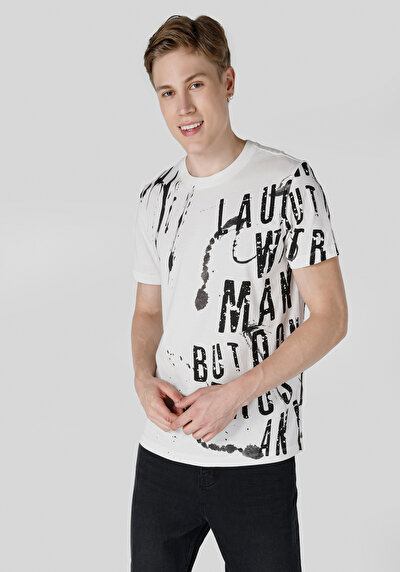 صورة من عادي قصة رقبة مستديرة رجالي أبيض كم قصير تي شيرت