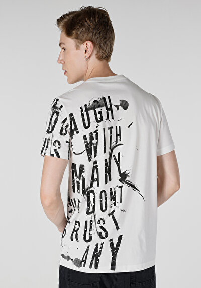 صورة من عادي قصة رقبة مستديرة رجالي أبيض كم قصير تي شيرت