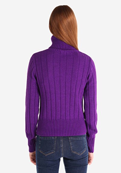 اعرض التفاصيل لـ نحيف  رقبة السلحفاة مستقيم نسائي بنفسجي سترة