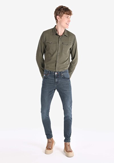 صورة من سليم خصر منخفض ضيق الساق الجينز الداكن للرجال