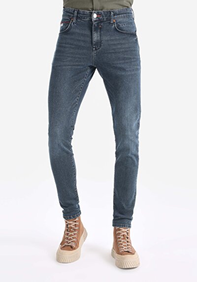 صورة من سليم خصر منخفض ضيق الساق الجينز الداكن للرجال