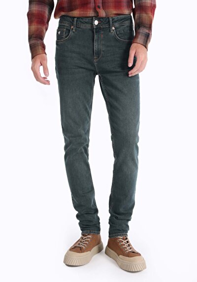 صورة من مستقيم خصر منخفض ساق مستقيمة جينز أخضر للرجال