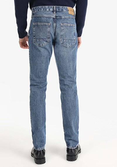 صورة من مستقيم خصر منخفض مستقيم الساق الجينز النيلي للرجال