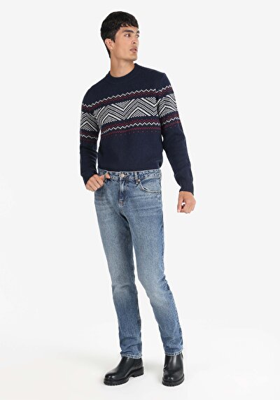 اعرض التفاصيل لـ مستقيم  خصر منخفض مستقيم الساق الجينز النيلي للرجال