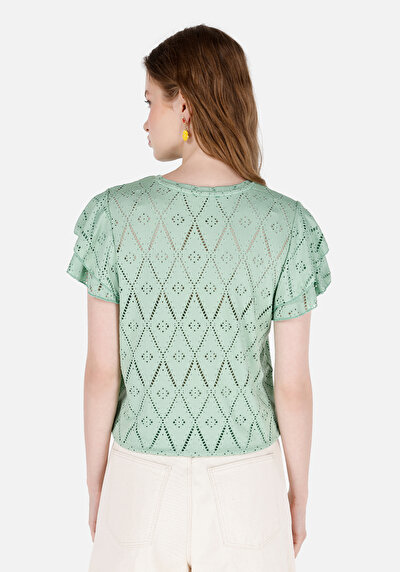 اعرض التفاصيل لـ   رقبة مستديرة مستقيم نسائي أخضر كم قصير تي شيرت