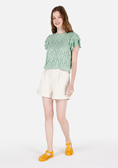 اعرض التفاصيل لـ   رقبة مستديرة مستقيم نسائي أخضر كم قصير تي شيرت