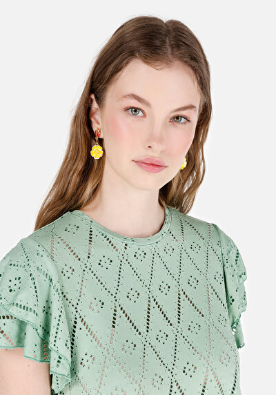 اعرض التفاصيل لـ   رقبة مستديرة مستقيم نسائي أخضر كم قصير تي شيرت