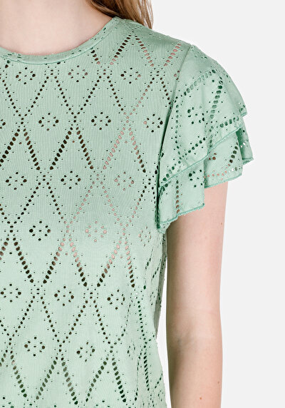 اعرض التفاصيل لـ   رقبة مستديرة مستقيم نسائي أخضر كم قصير تي شيرت