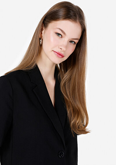 صورة من رجالي بأزرار غير مبطن جاكيت أسود نسائي