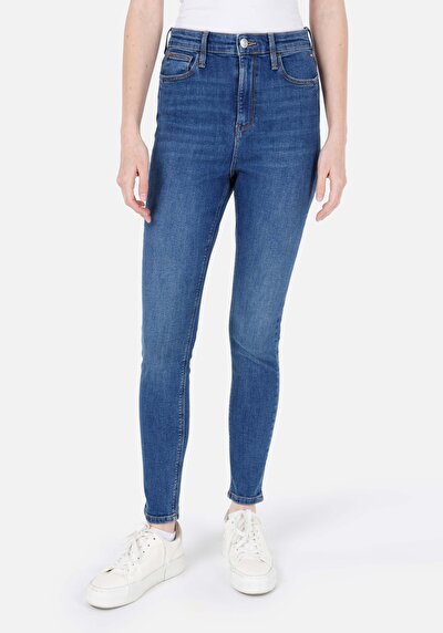 صورة من ضيق ارتفاع الخصر سوبر ضيق الساق نسائي نيلي جينز