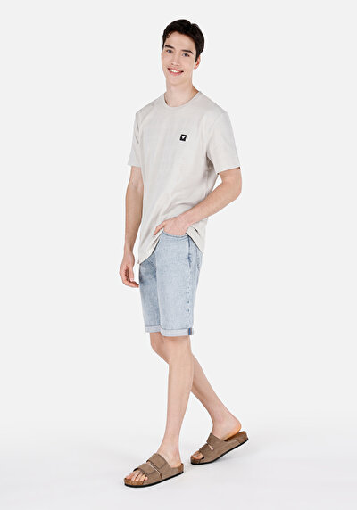 صورة من رقبة مستديرة جاكار رجالي حجر كم قصير تي شيرت