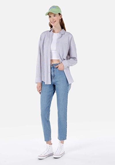 صورة من أمي  ارتفاع الخصر تقلص الساق الجينز النيلي للنساء