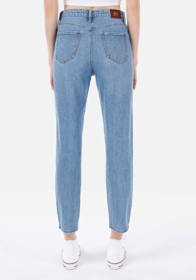 اعرض التفاصيل لـ أمي  ارتفاع الخصر تقلص الساق الجينز النيلي للنساء