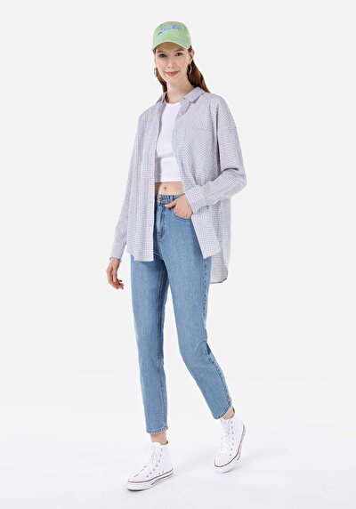 صورة من أمي ارتفاع الخصر تقلص الساق الجينز النيلي للنساء