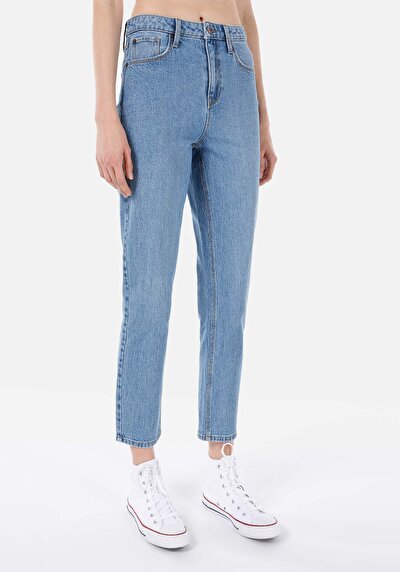 صورة من أمي ارتفاع الخصر تقلص الساق الجينز النيلي للنساء