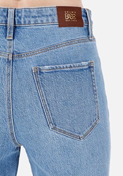 اعرض التفاصيل لـ أمي  ارتفاع الخصر تقلص الساق الجينز النيلي للنساء