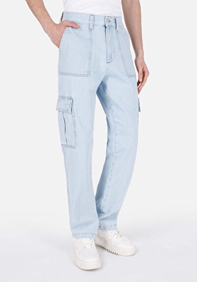 صورة من كارجو فيت منتصف الخصر مستقيم الساق الجينز النيلي للرجال