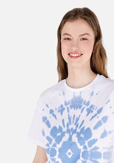 اعرض التفاصيل لـ   رقبة مستديرة مطبوعة نسائية أبيض قصيرة أكمام تي شيرت