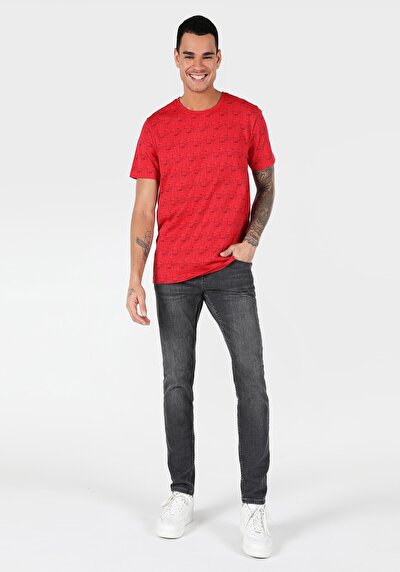 اعرض التفاصيل لـ   رقبة مستديرة مطبوعة رجالي أحمر قصيرة الأكمام تي شيرت