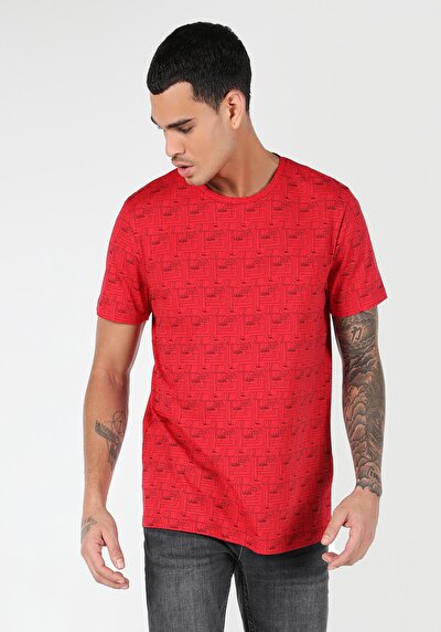 اعرض التفاصيل لـ   رقبة مستديرة مطبوعة رجالي أحمر قصيرة الأكمام تي شيرت