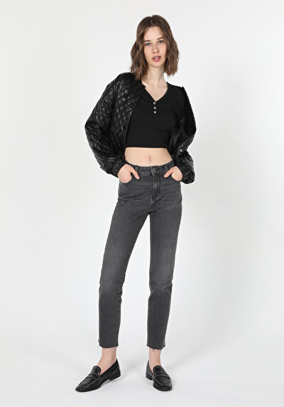 صورة من نحيف   الخصر مستقيم الساق الجينز النسائي