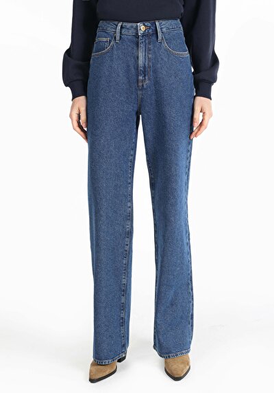 اعرض التفاصيل لـ   خصر عالي ساق واسعة نسائي نيلي جينز