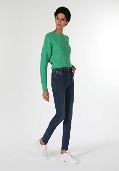 صورة من ضيق  خصر عالي ضيق الساق نسائي نيلي جينز