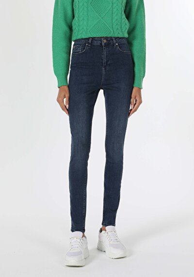 اعرض التفاصيل لـ ضيق  خصر عالي ضيق الساق نسائي نيلي جينز