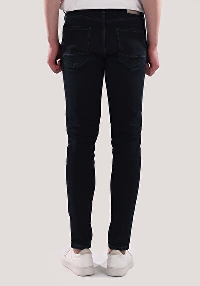 صورة من ضيق خصر عالي ساق ضيقة جينز رجالي أزرق كحلي