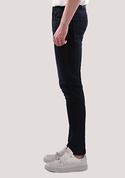 صورة من ضيق خصر عالي ساق ضيقة جينز رجالي أزرق كحلي