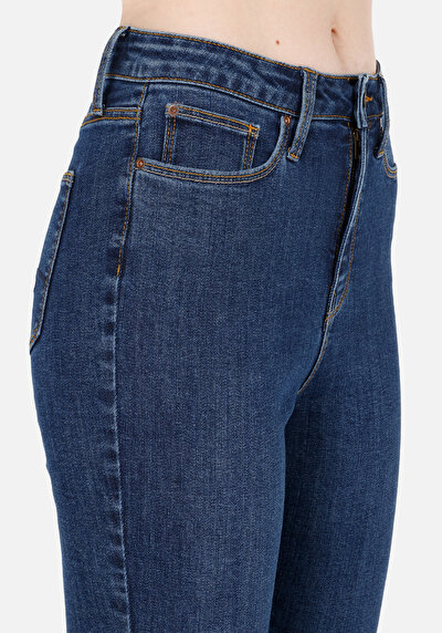 اعرض التفاصيل لـ ضيق  خصر عالي ضيق الساق نسائي نيلي جينز