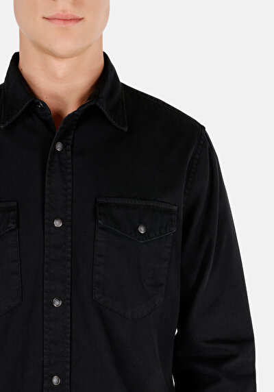 اعرض التفاصيل لـ أسود للرجال قميص  كم طويل