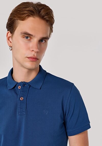 اعرض التفاصيل لـ ضيق ياقة بولو مستقيم رجالي أزرق كم قصير تي شيرت