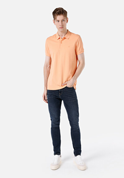 صورة من بولو رقبة مستقيم رجالي برتقالي كم قصير تي شيرت
