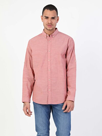 اعرض التفاصيل لـ أحمر للرجال قميص  كم طويل