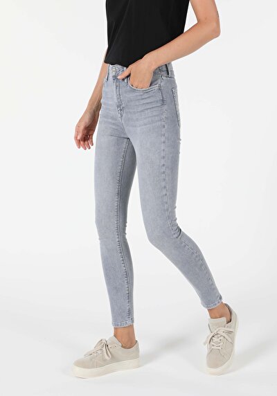 صورة من   الخصر العالي ضيق الساق الجينز النسائي النيلي