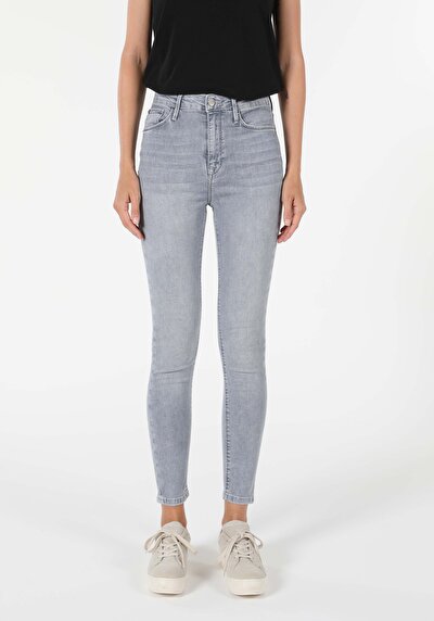 اعرض التفاصيل لـ   الخصر العالي ضيق الساق الجينز النسائي النيلي