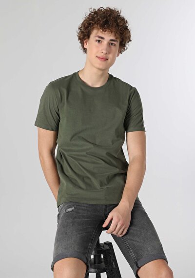صورة من عادي مقاس برقبة مستديرة رجالي أخضر كم قصير تي شيرت
