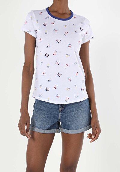 اعرض التفاصيل لـ أبيض للنساء تي شيرت بأكمام قصيرة