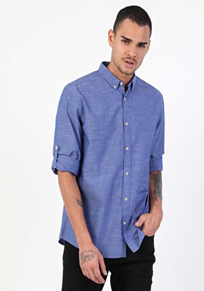 صورة من أزرق للرجال قميص  كم طويل