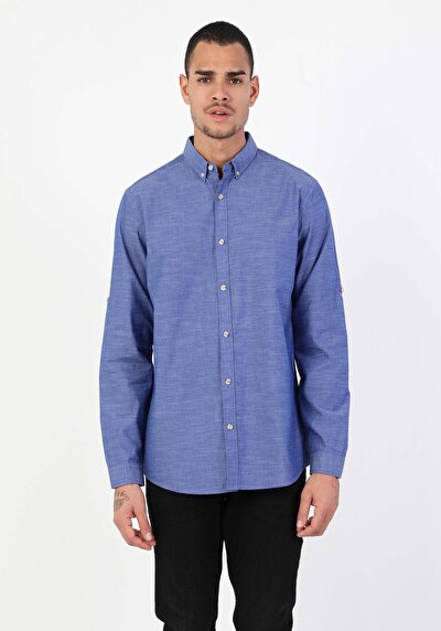 اعرض التفاصيل لـ أزرق للرجال قميص  كم طويل