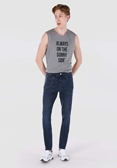 صورة من سليم  خصر منخفض ضيق الساق الجينز الداكن للرجال