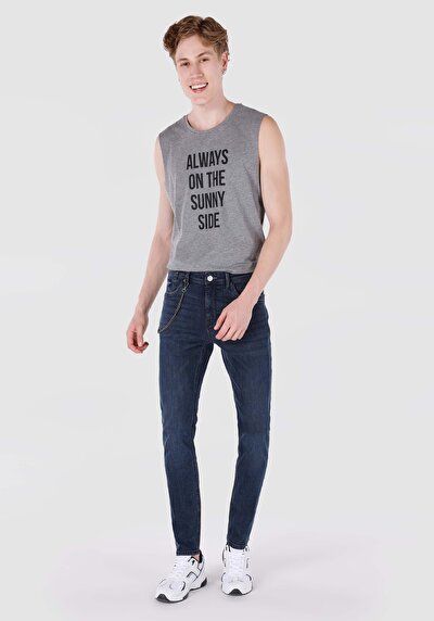 صورة من سليم خصر منخفض ضيق الساق الجينز الداكن للرجال