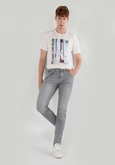 صورة من سليم  خصر منخفض ساق ضيقة جينز رجالي رمادي